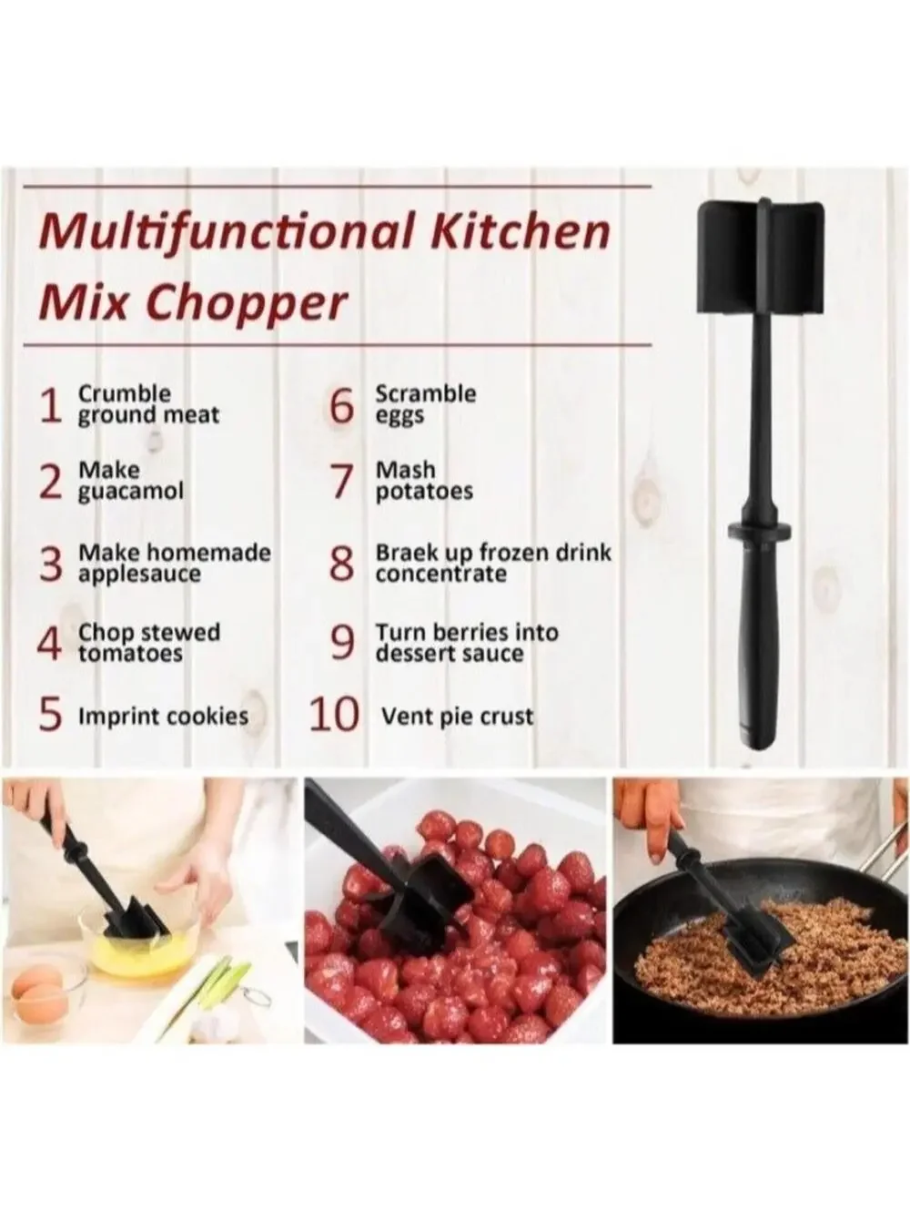 Meat Chopper 5-Curve Blade Ground Beef Masher for Hamburger Meat, etc.